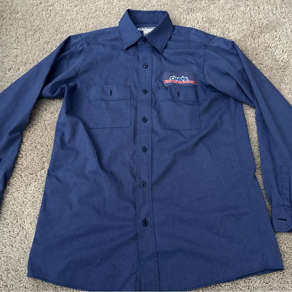 Cintas Men's Navy Casual Button Down Shirt